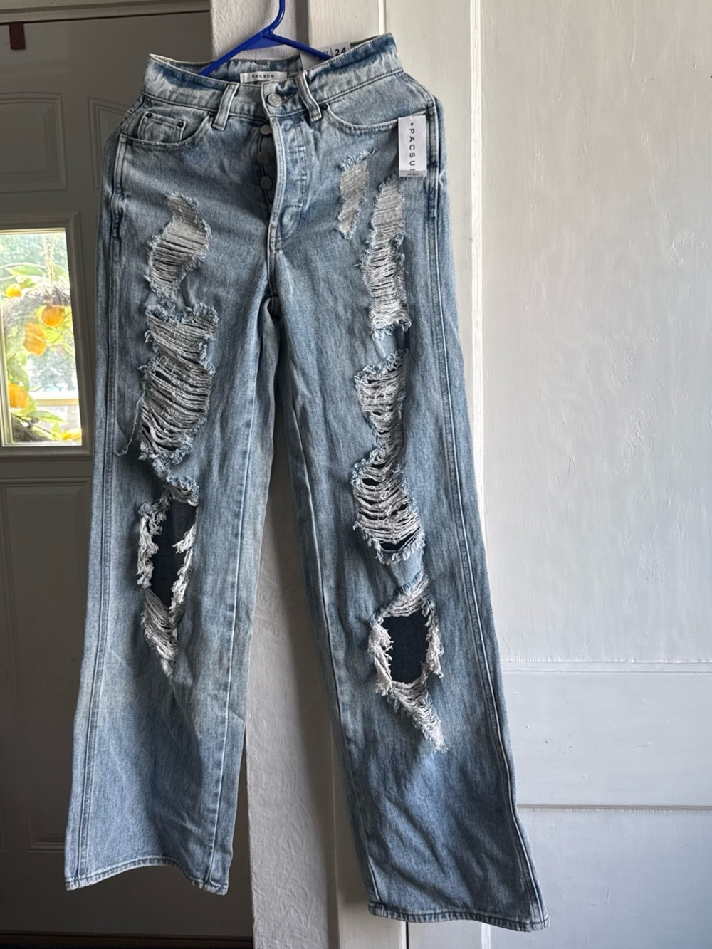 PacSun Light Blue Ripped Wide-Leg Jeans